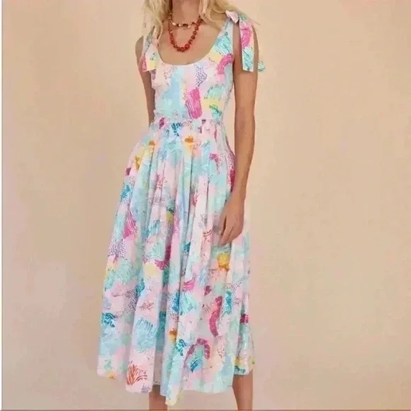 HUNTER BELL Pastel Floral Tie-Shoulder Scoop-Neck Midi Dress - Picture 8 of 8